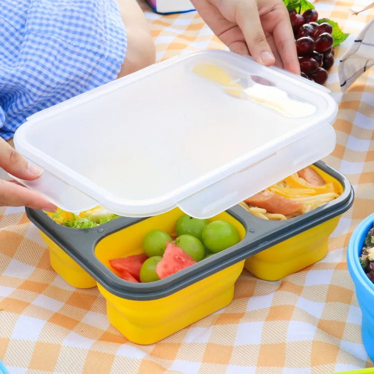 Collapsible Microwavable Picnic Camping Food Storage Container Round Leakproof Bowl With Airtight Lid Refrigerator Crisper Box