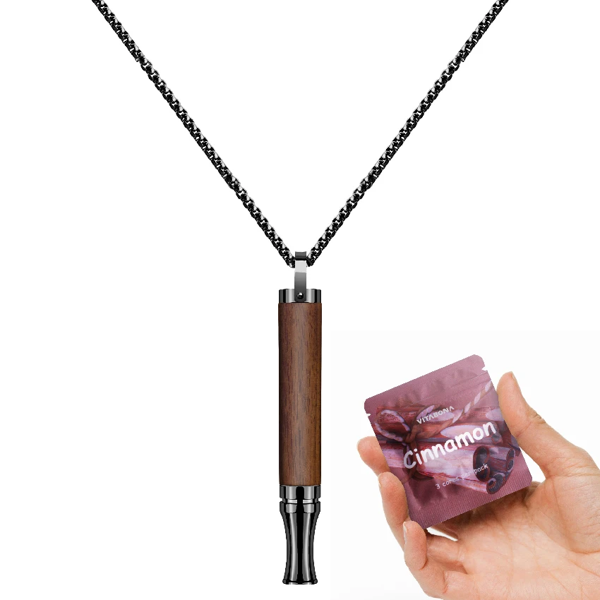 Wood Quit Smoking Pendant Anti Anxiety Jewelry Whistle Meditation Essential Oil Smokeless Inhaler Breathing Necklace For Anxiety