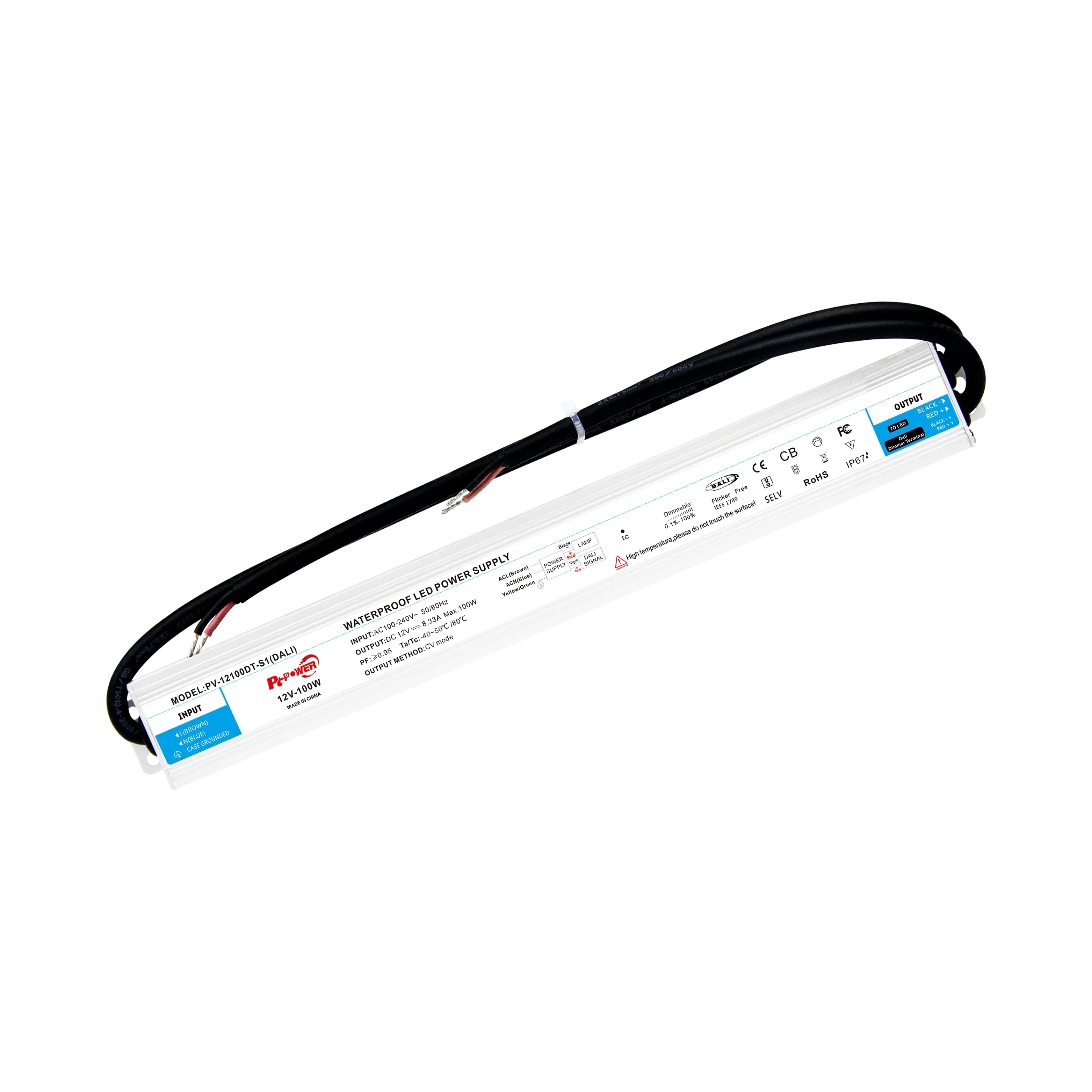 DALI Push Dimming 2 in 1 Slim Waterproof 12V 24V LED Power Supply 36W-200W Constant Voltage Dimmable Led Driver