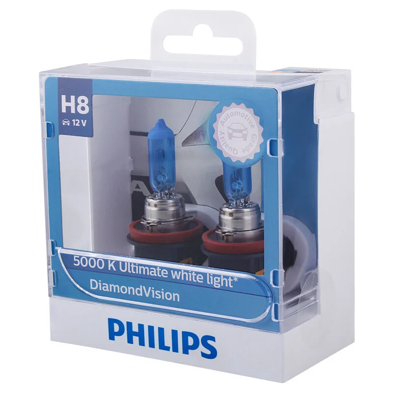 Philips Diamond Vision H1 H4 H7 H8 H11 9005 9006 HB3 HB4 12V DV 5000K Cool White Light Car Halogen Headlight Fog Lamp