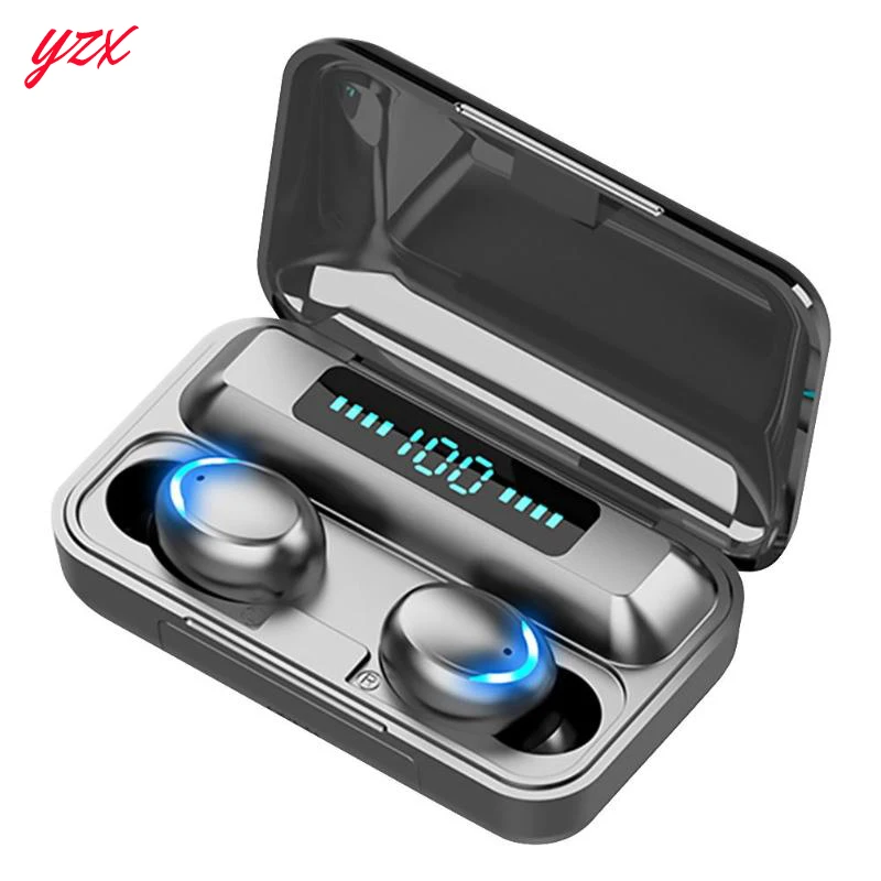 hot selling f9  tws customised logo original earphones with portable 2000mah charger stereo headphones wireless earbuds f9-5