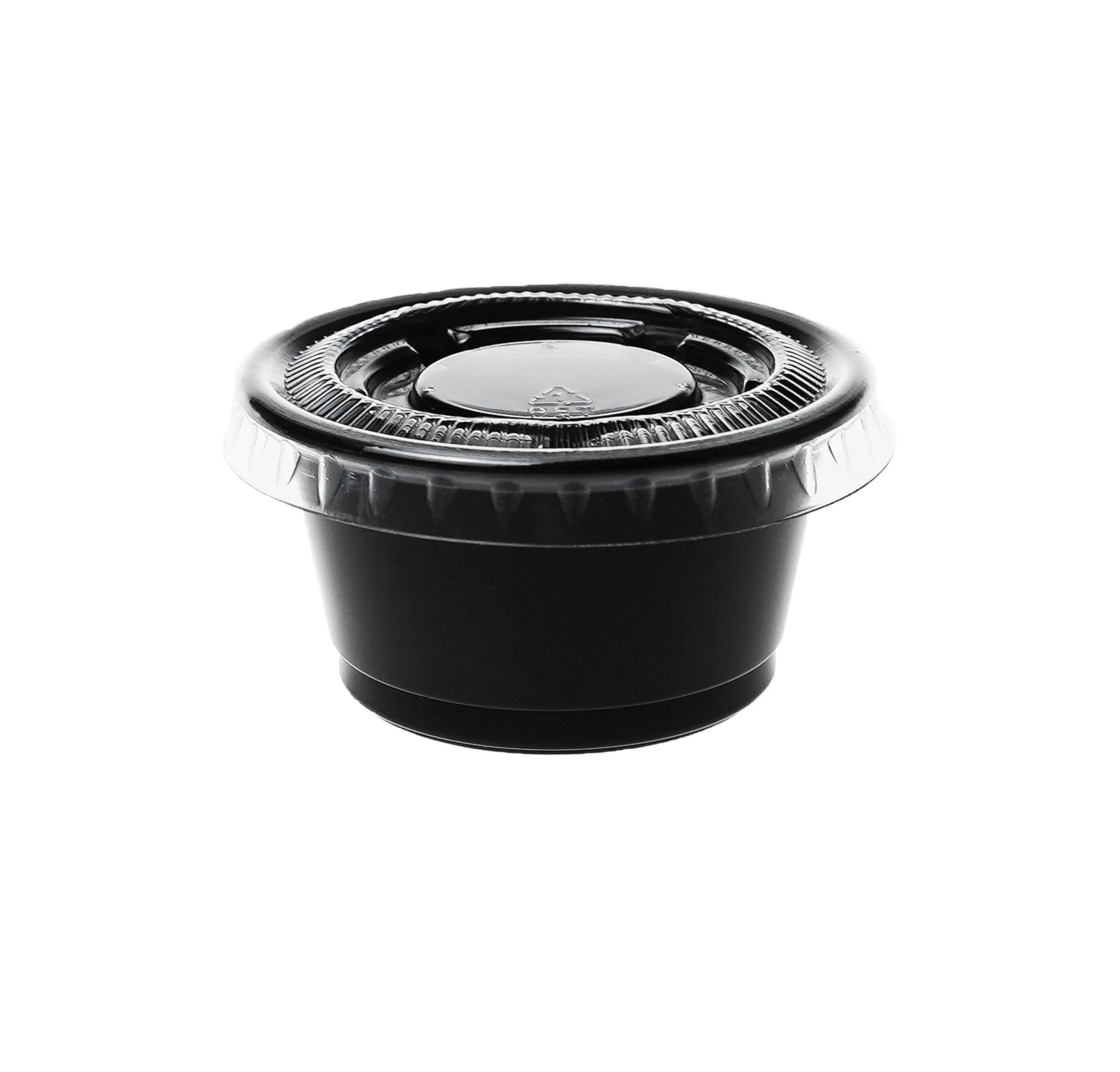 Wholesale 0.75oz Sauce Container Clear Black Disposable PP Plastic Sauce Cup with PET Lids