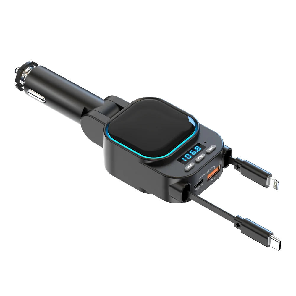 Best selling 96W Super Fast Bluetooth car charger Charging  PD retractable line and Lightning  QC3.0 and PD port  BC97