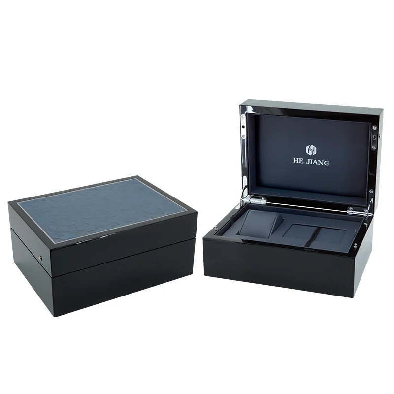 High-End Black PU Leather Fashion Style Piano Glossy Lacquer  Solid Wooden Decoration Watch Box for Wholesale