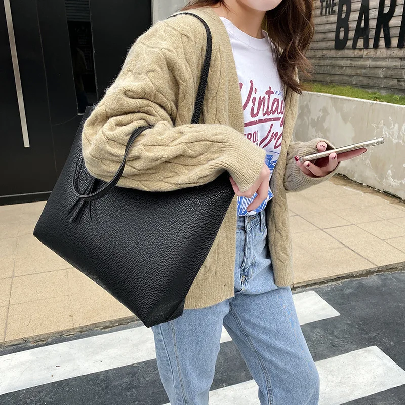 Luxury Lychee Pattern Fringe Ladies Shopping Handbag PU Leather Shoulder Strap Tote Bags For Women