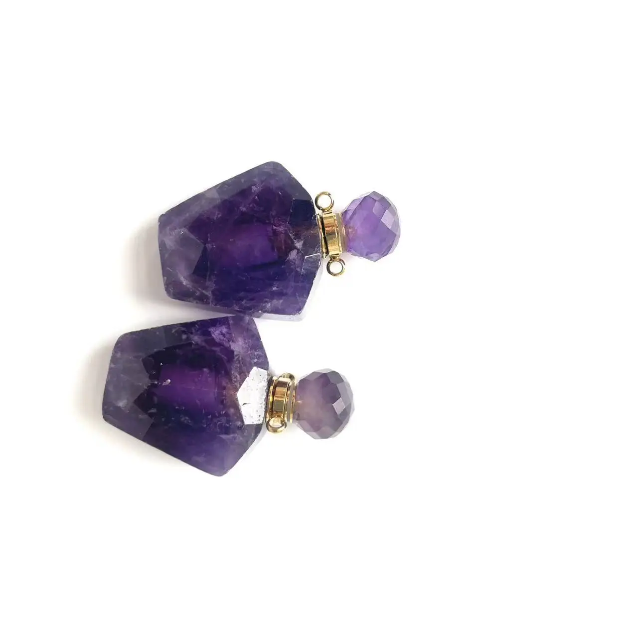 Natural gemstone quartz amethyst mini crystal perfume  bottle for necklace