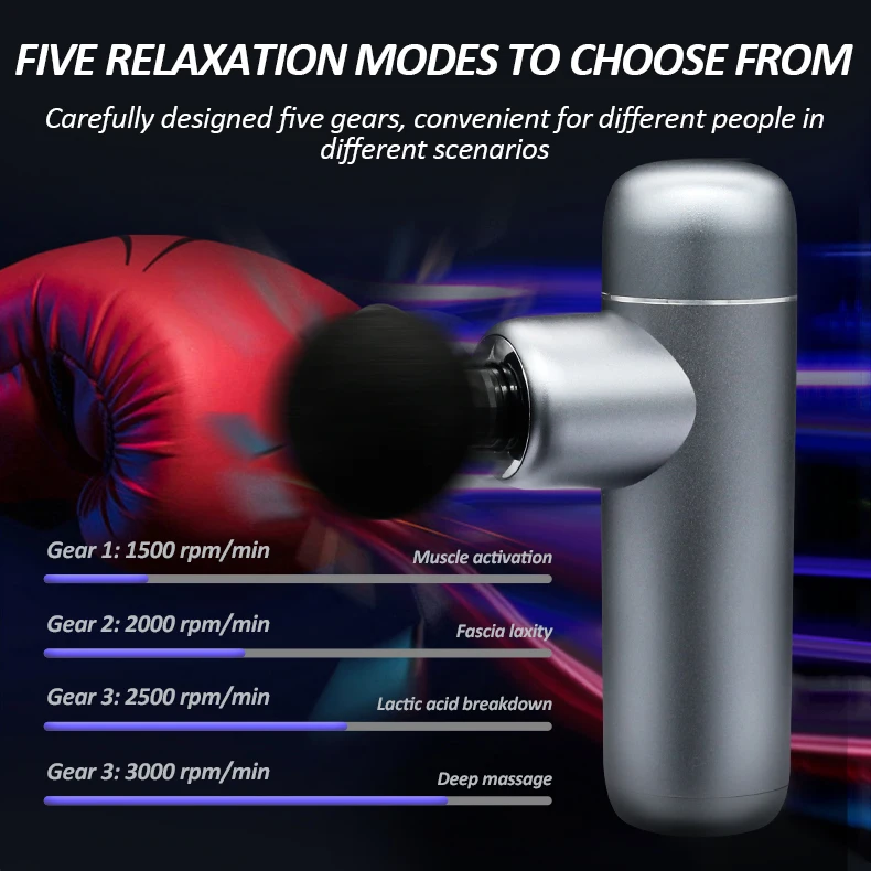 Portable Mini Massage Gun 4 Shape Replace Heads Fascial Gun Gym Fitness Muscle Relax Massage Device For Pain Relief