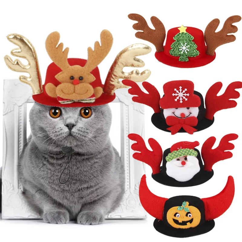 Manufacturers wholesale a variety of cute snowman bat elk Santa Claus pet Christmas cat hat headgear