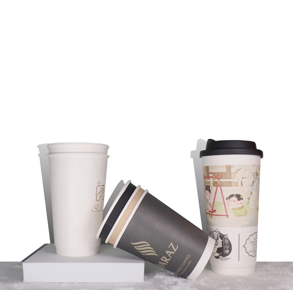 Custom printed disposable milk tea coffee cups with lids disposable party paper cups with lids