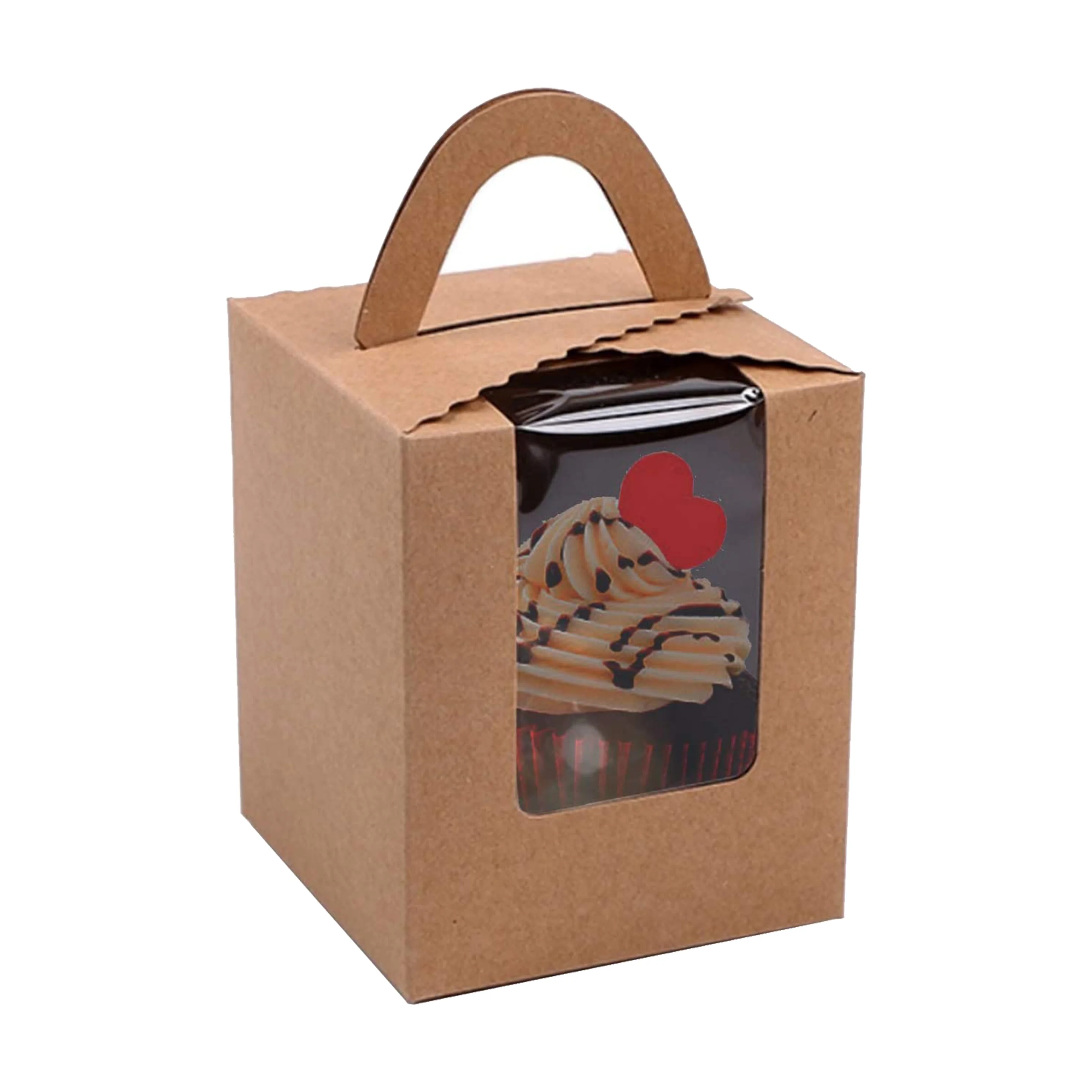 Kraft paper handle cupcake box pastry containers portable single cupcake gift box for cake