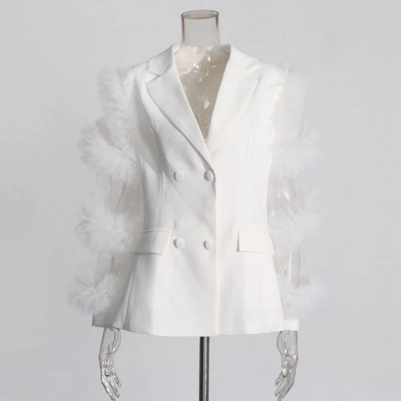 Fashion White Womens Blazer Jacket Damas Mujeres Ruffle Sleeves Blazers Ladies Women