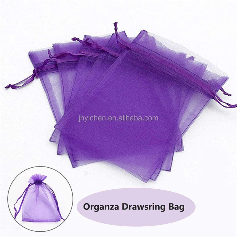 Wholesale Blue Organza Party Favors Bags 5X7inch Gauze Gift Handmade Flower Drawstring Pouches