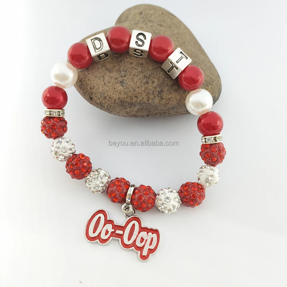 Custom Sorority Letters DELTA DST University Black Women Society Metal Bead Charm Handmade Pearl Elastic Bracelet Bangle Jewelry