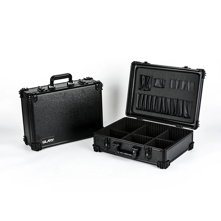 GLARY stackable hard tool box case with dividers multi-function aluminum tool box case portable storage carry case for tools