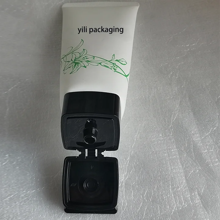 100ml white plastic PE tube skin care face wash cleanser cosmetic tube packaging with Square flip cover