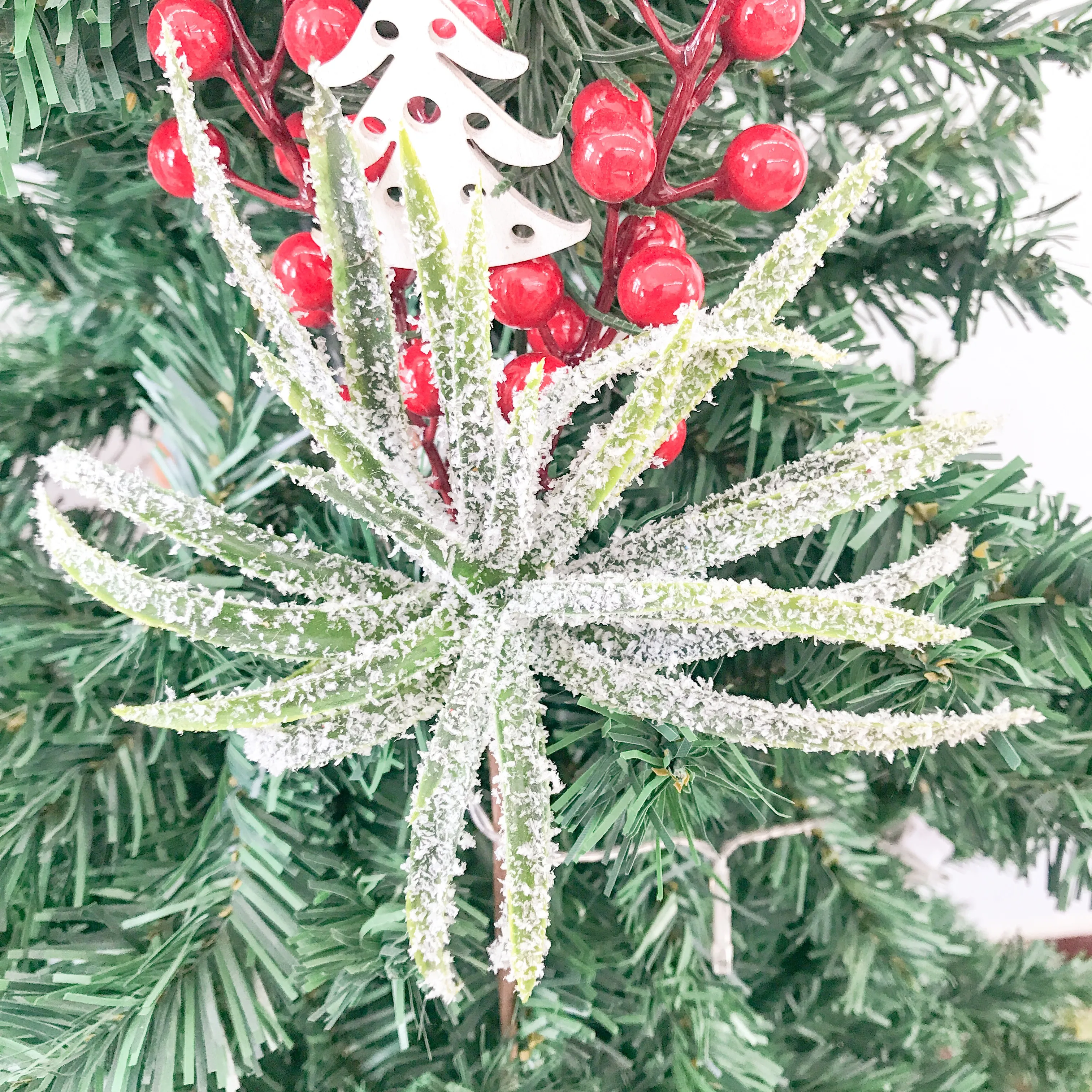 Artificial berries pine branches snowflakes water plants Christmas decorations