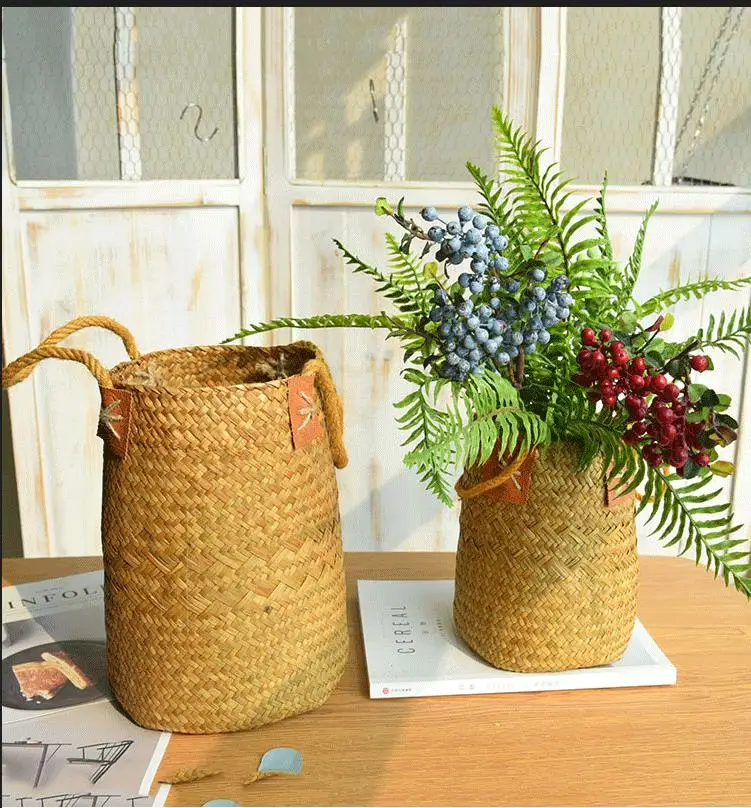 Factory Custom Natural Multi Flower Plants Pots Laundry Straw Woven Seagrass Belly Basket for home storage