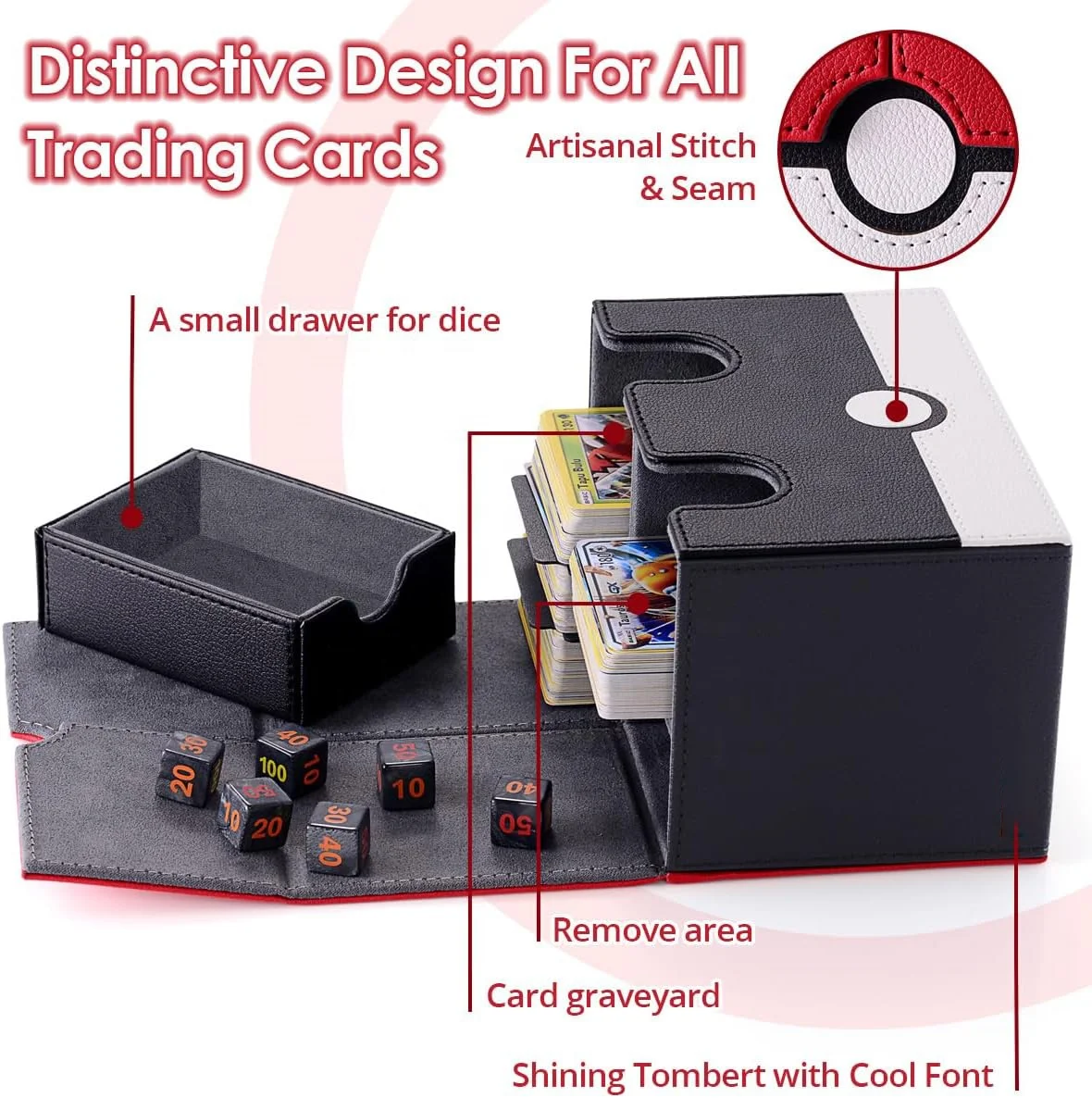 150+ Double Sided Card Storage Cox PU Leather Waterproof 380 PCS+ Card Deck Case Magnetic Leather Game Card Deck Box