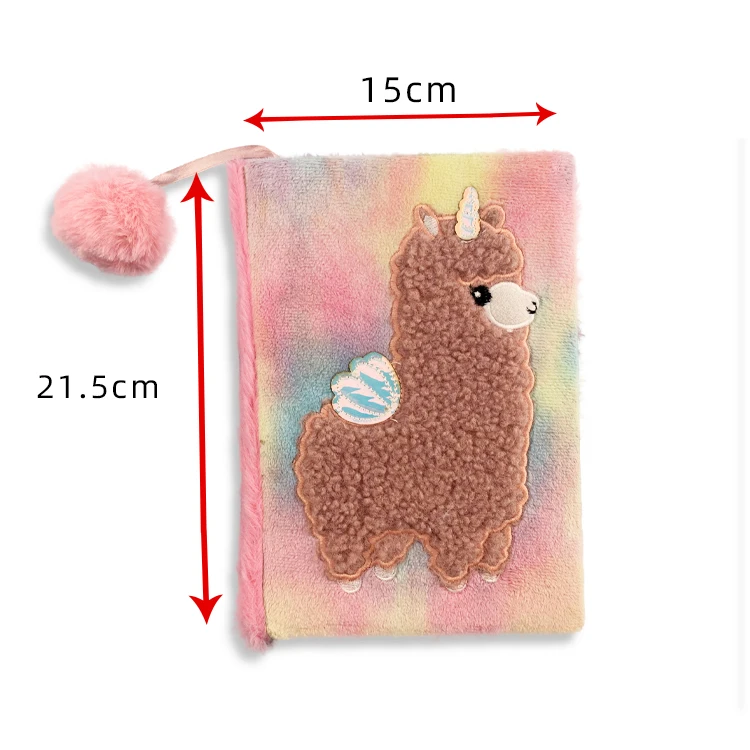 Wholesale fashion plush notebook with plush pendant Kawaii Alpaca Animal note book Student A5 Notebook for kids
