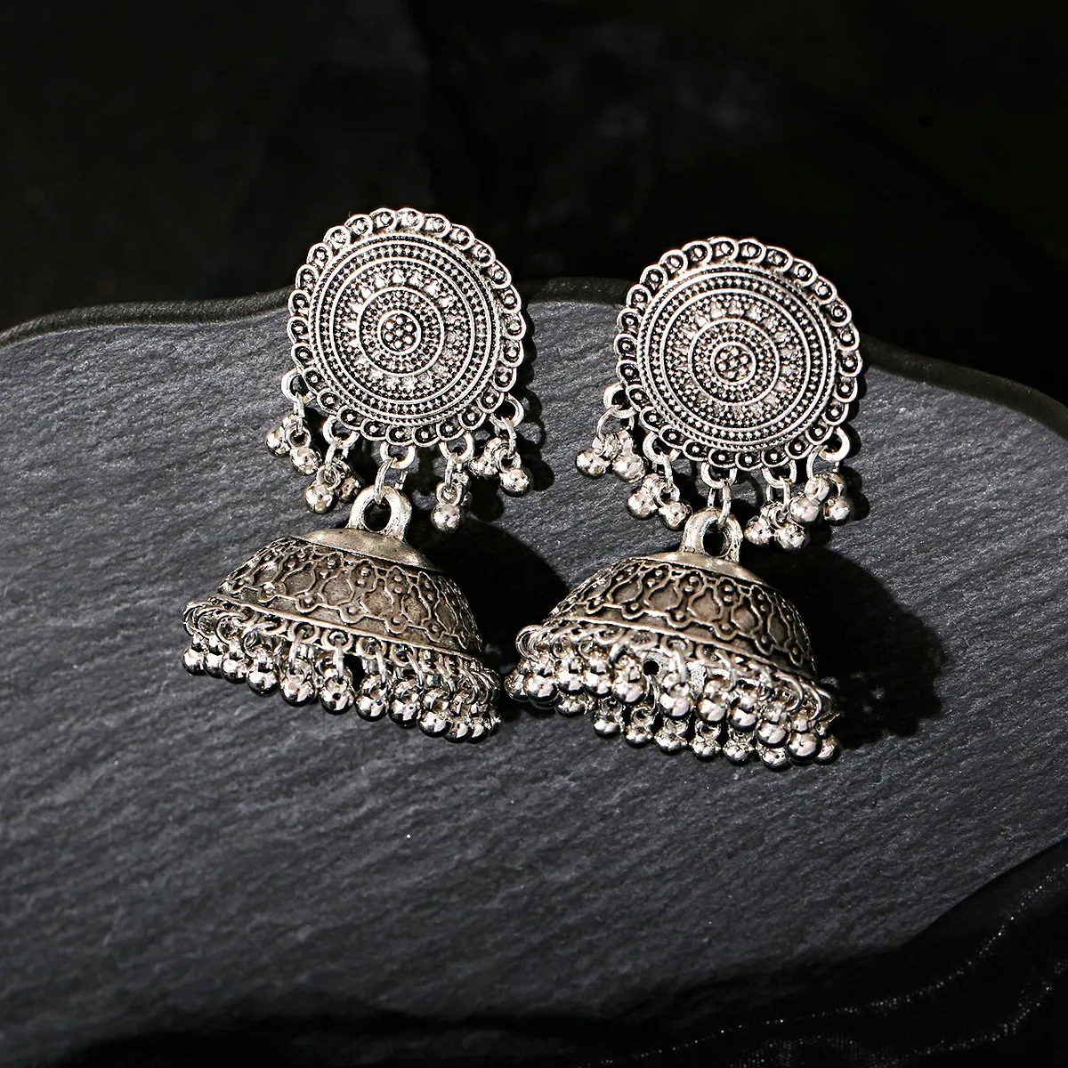 Big Round Sunflower Handmade Dangle Drop Bells Gold Silver Oxidized jhumka Indian Earrings For Women Jewelry