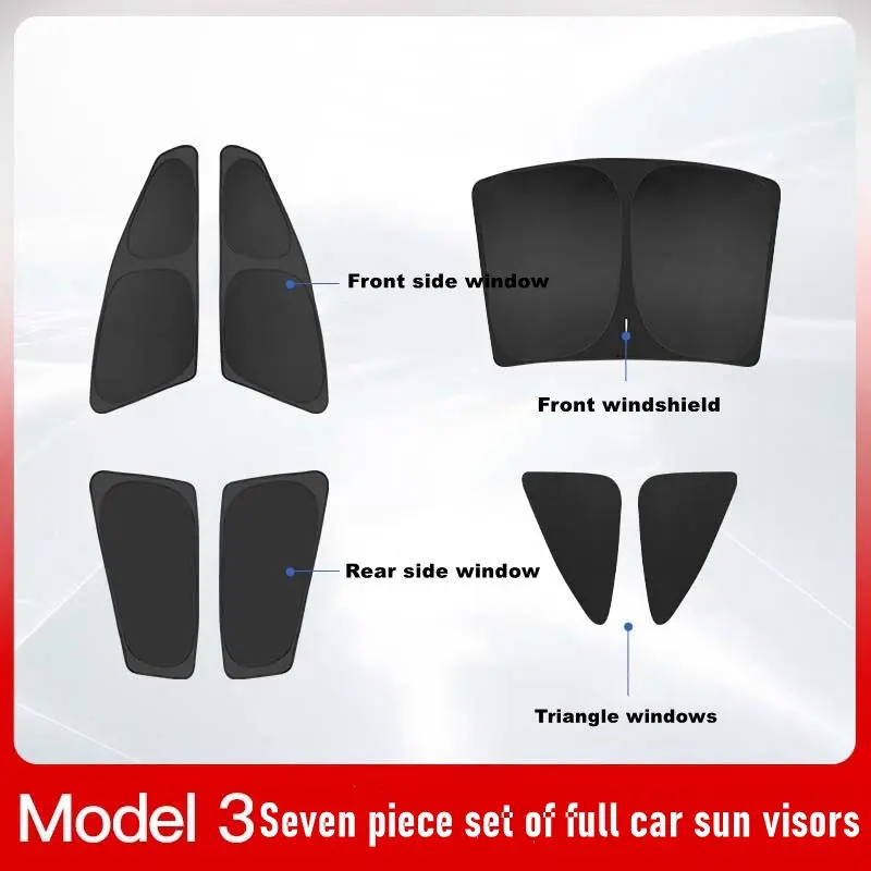 2024 New auto accessories sun uv protection full set 7pcs car window sunshade for tesla model 3 and y