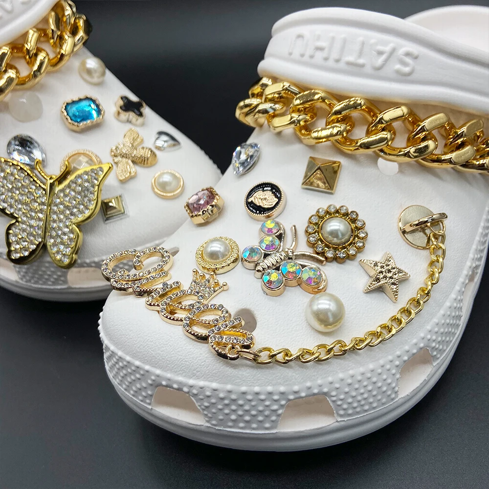 Customized Fashion Metal Brand Designer Rhinestone Diamond Pearl Decorative Shoe Ornament Croc Shoes Charm