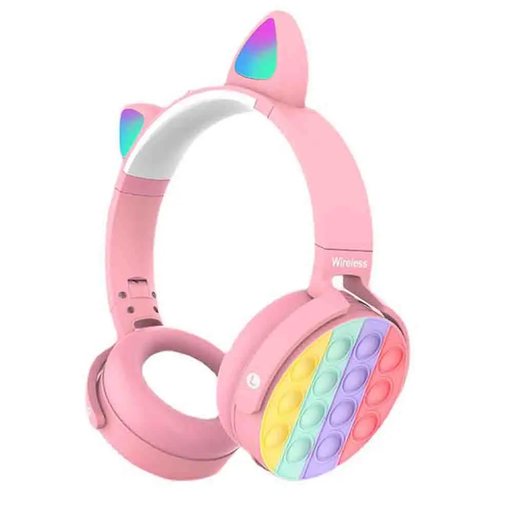 Wholesale Stock Christmas Gift LED Lights Headset Auriculares Push It Bubble BT Cat Ears Headphone Wireless for Kids