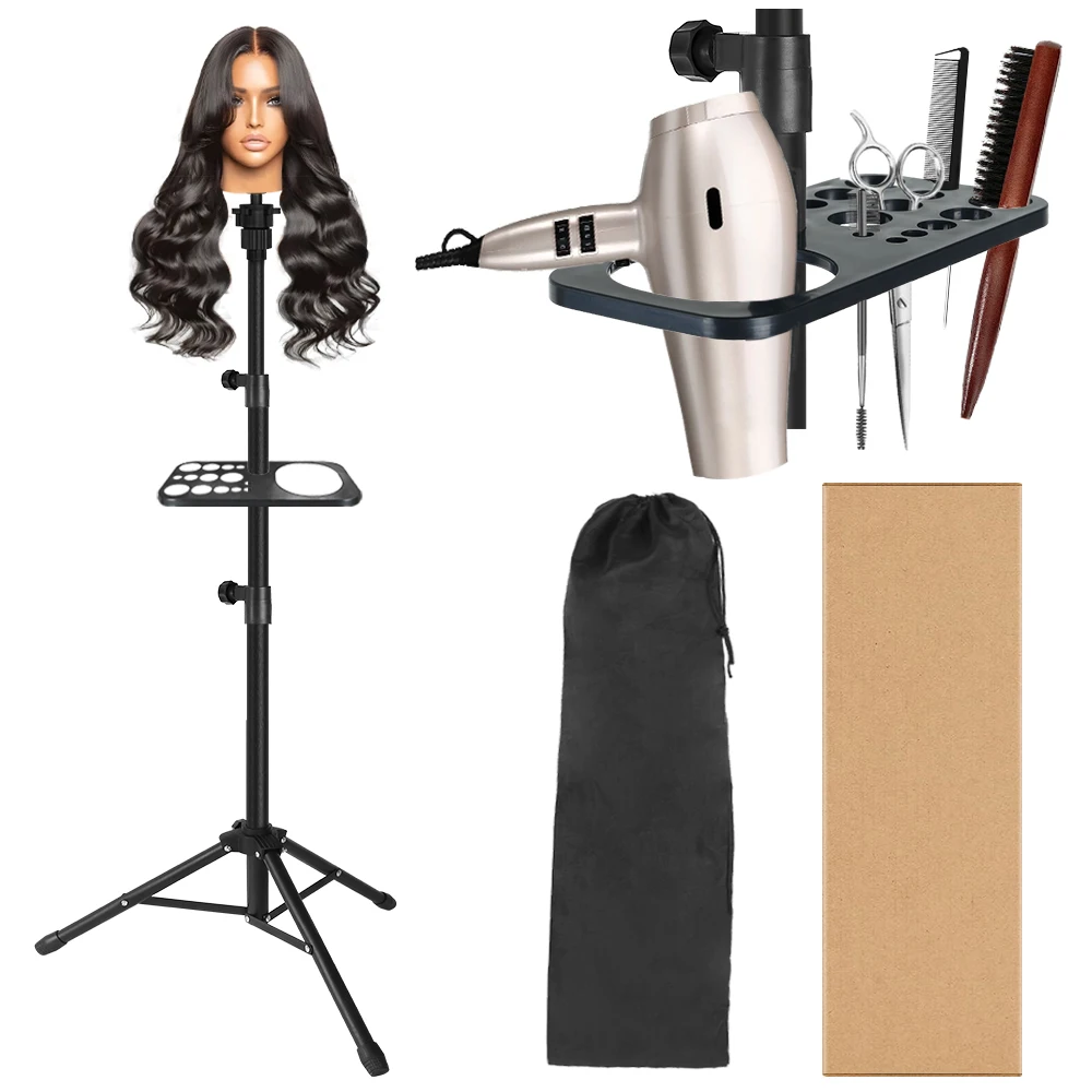 Leeons 50 Inch Metal Adjustable Wig Head Stand Wig Stand Tripod with Tool Tray Mannequin Head Stand for Cosmetology Hairdressing