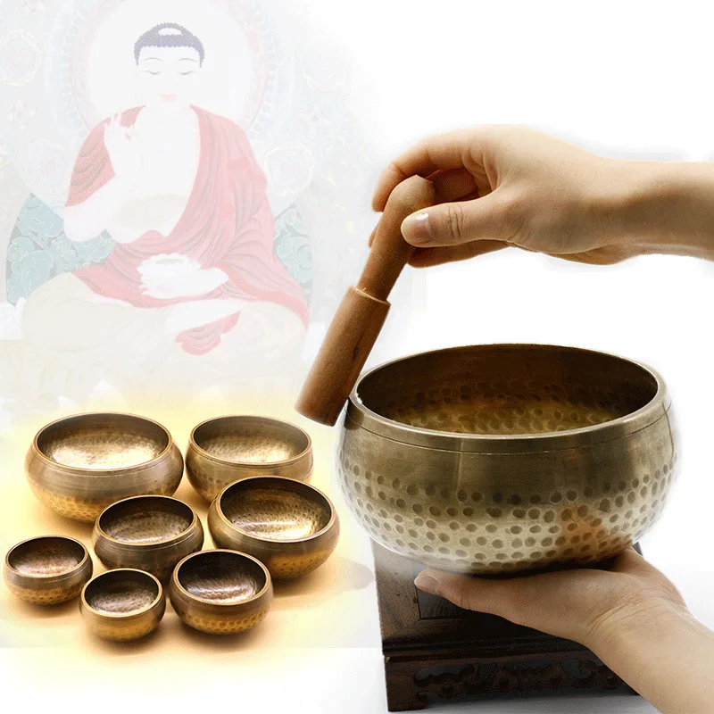 
Wholesale Nepal Handmade Set Meditation Sound Brass Tibetan Singing Bowls 