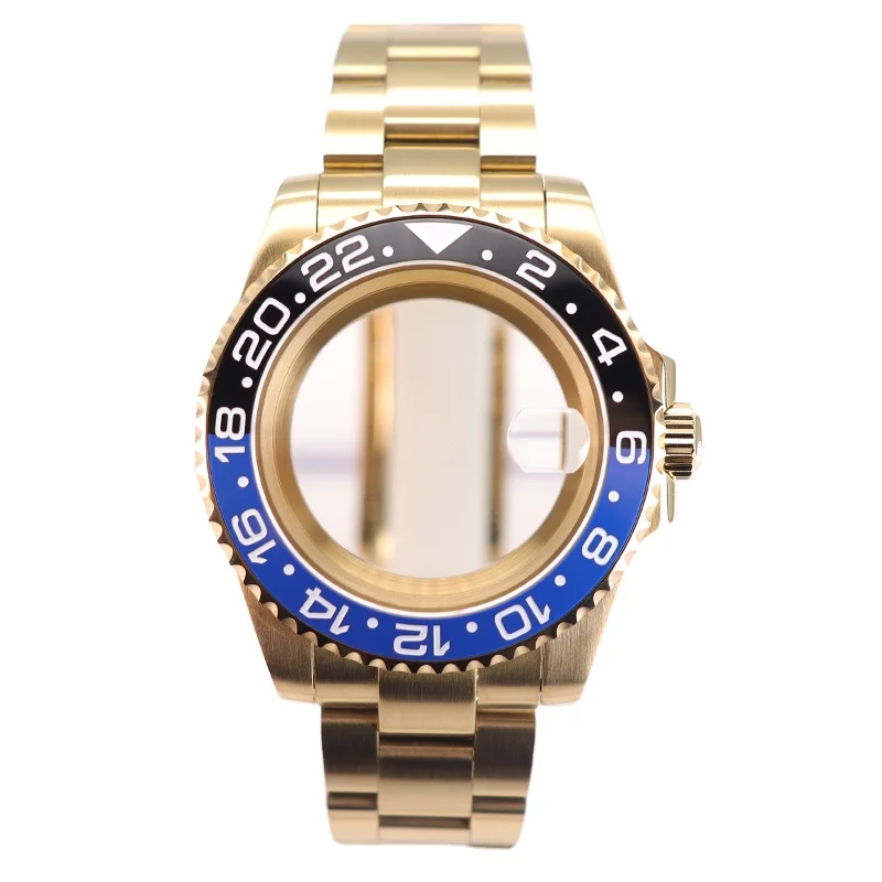 Custom Luxury gold watch case Stainless Steel Bracelet GMT Mechanical watch Parts for SEIKO Nh35 Eta 2824 Miyota 8215 Movement