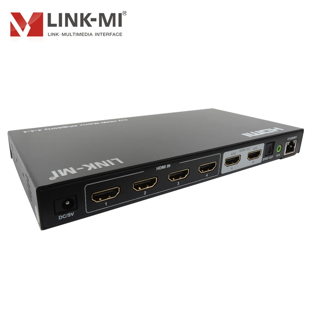 LINK-MI 4x2 HDMI Matrix with Audio Extract Support 4K@60Hz YUV 4:4:4, 18Gbps, 3D, CEC, ARC, EDID, Downscaler, SPDIF/Analog