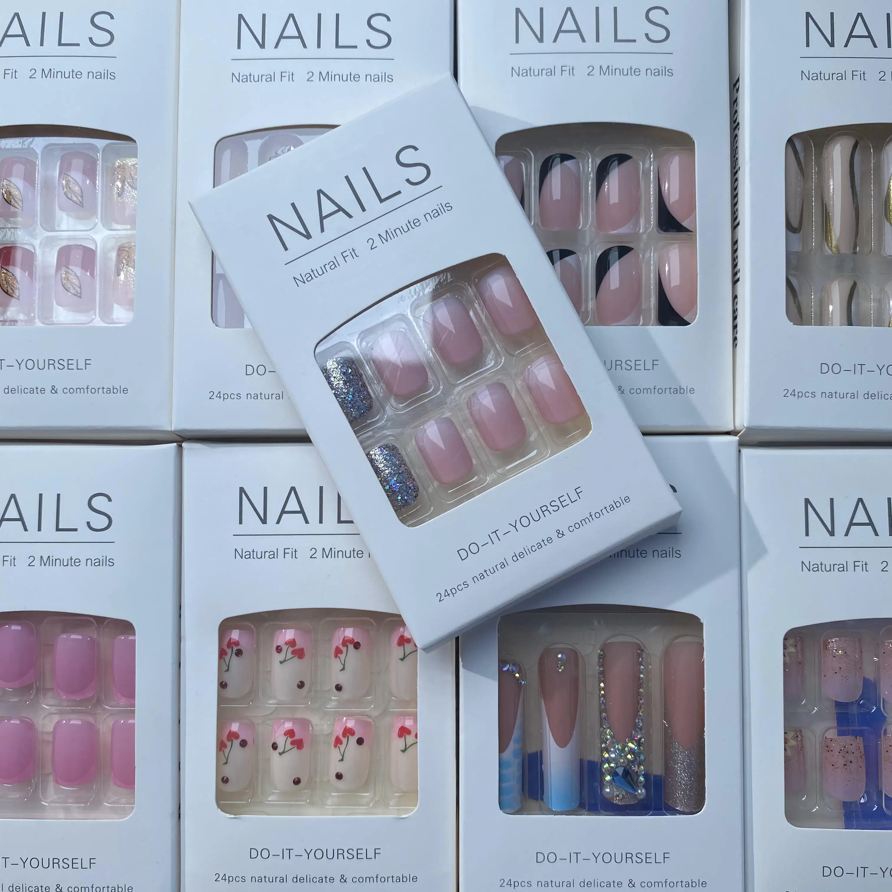 Wholesale 24-Piece French Gradient Rhinestone ABS acrylic nails Fake Nails Designed for Press on nails