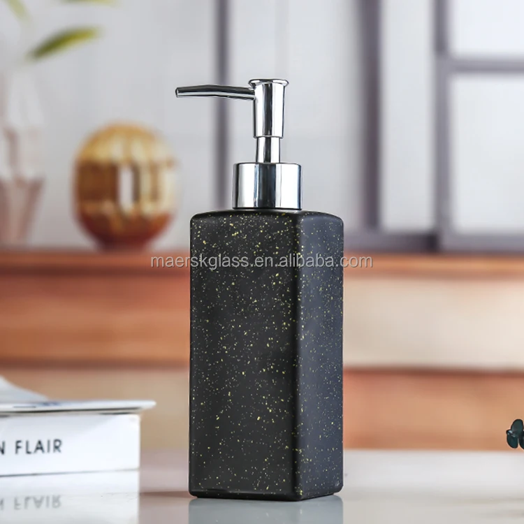 Multiqurpose 350ml Boston Glass Bottle Black Bule White Glass Soap And Lotion Dispenser With 304 Stainless Steel Pump