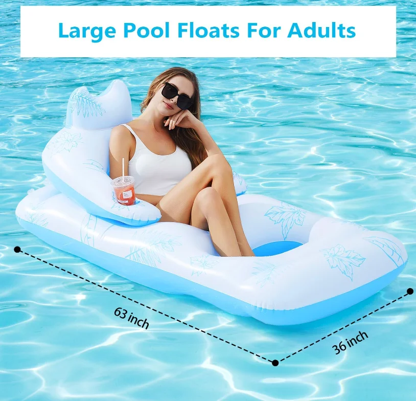 Inflatable pool Recliner Float adult  Tanned Pool Recliner with cup holder Pool Chair Float with headrest  backrest and.