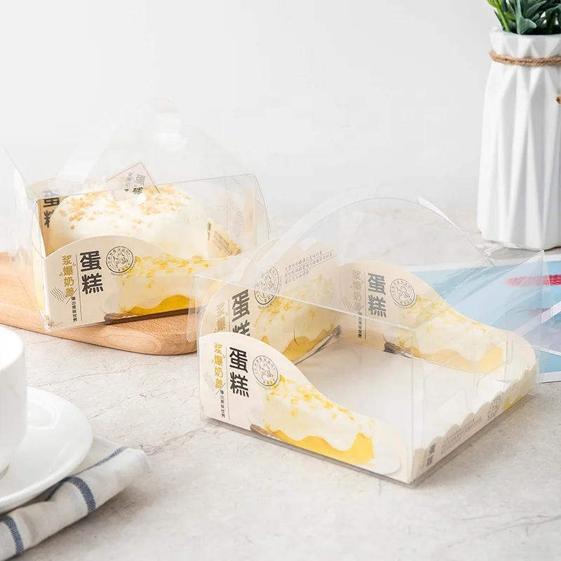 5 Inch Transparent PET Plastic Portable Cake Boxes With Cardboard Cheese Milk Cake Packing Boxe