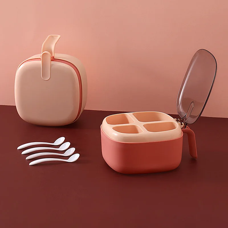 4 Tray Plastic Spic Jar Set Kitchen Seasoning Box Pot Condiments Container With Spoons