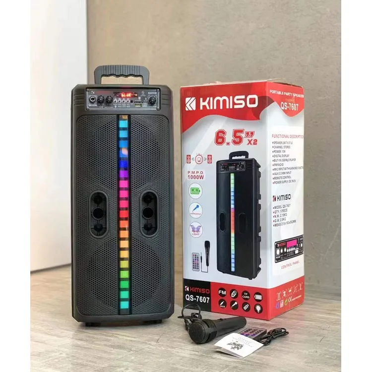 QS-7607 Lowest Price Speakers KIMISO Dual 6.5inch Horn Speaker Big TWS Good Quality Speaker With Cool Light