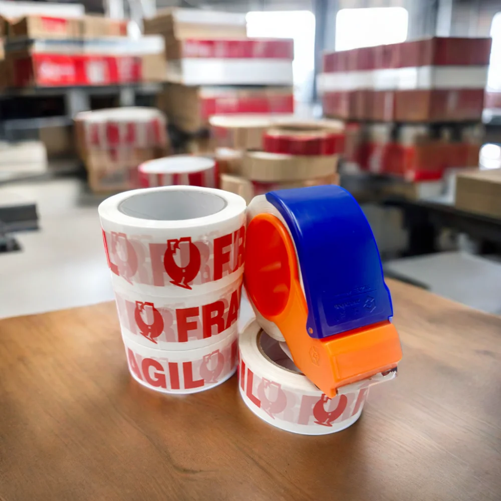 Ready To Ship Waterproof Warning  Packing Adhesive Bopp Tape White Red FRAGILE Tape
