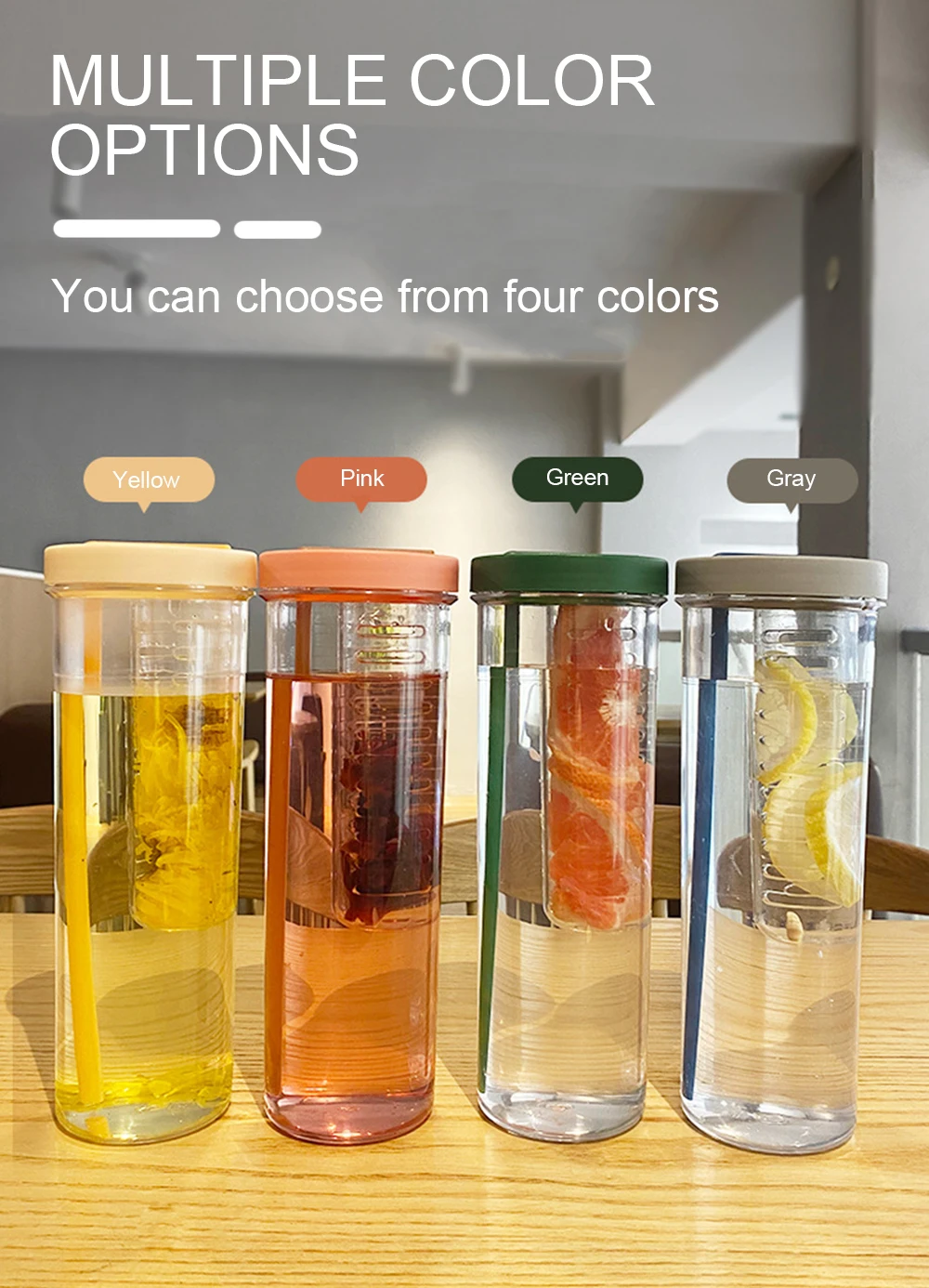 Portable Transparent Plastic Tea Infuser Water Bottle Filter Cup Fruit Infuser Strainer Bottle Plastic Water Bottle With Straw