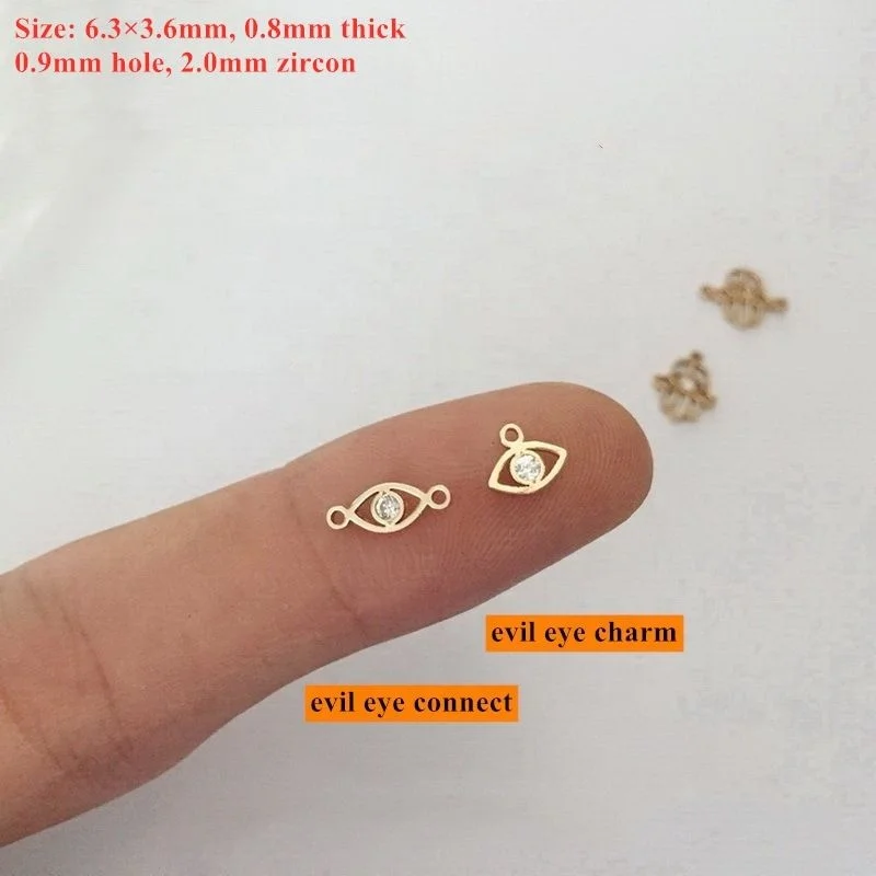 GP Hour Second hand Eye Shape Hamasa Hands CZ Stone Charms Connector 20ga Thick Wholesale 1/20 14K Yellow GF