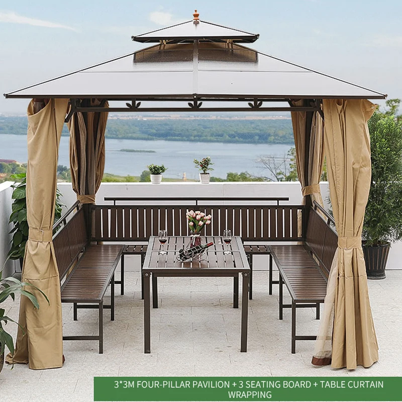 Outdoor Pavilion Shade Tent Villa Courtyard Garden Four-Poster Pavilion Outdoor Leisure Farm Roof Terrace Gazebo