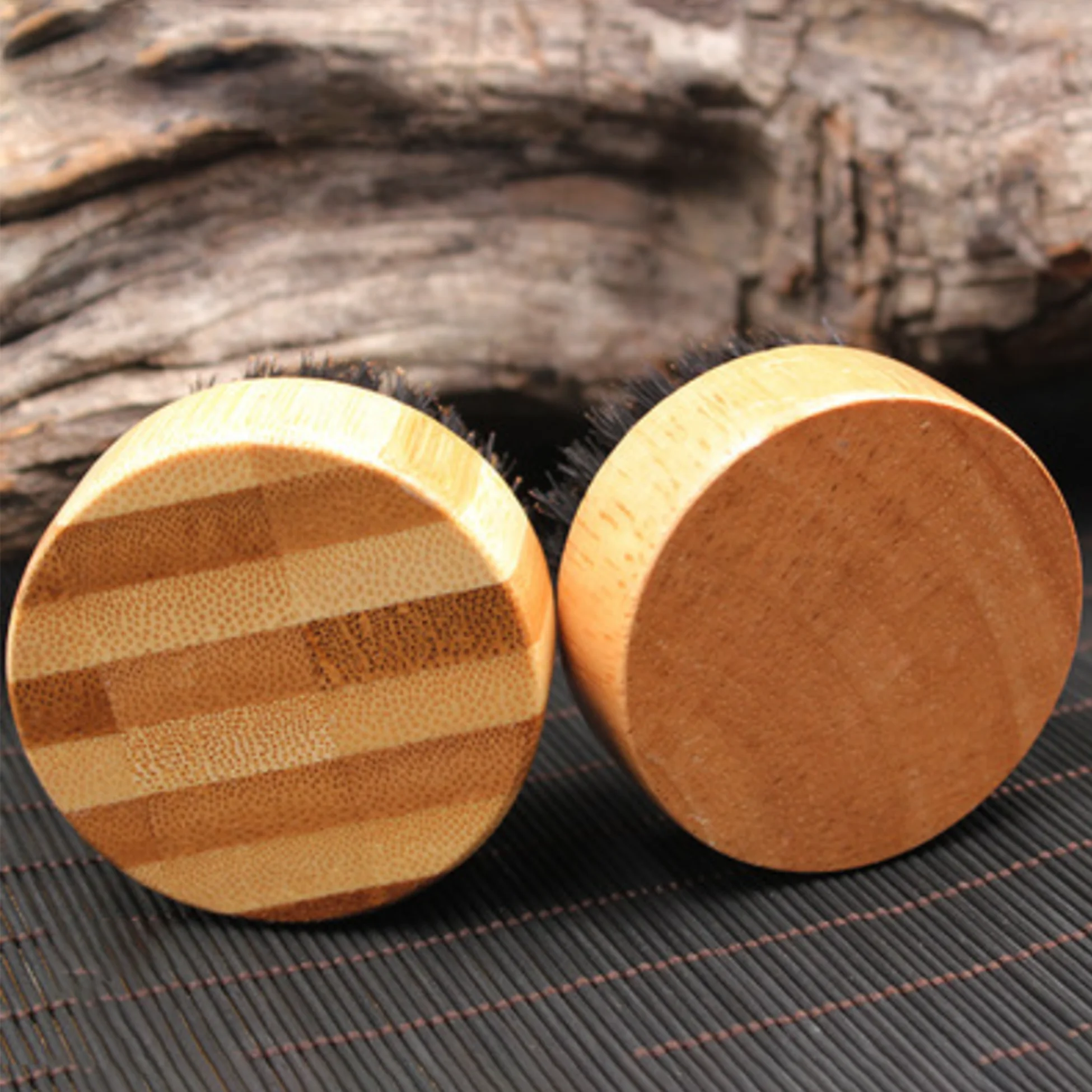 Private Label Custom Logo Wholesale Round Bamboo Wooden Small Beard Brush with and