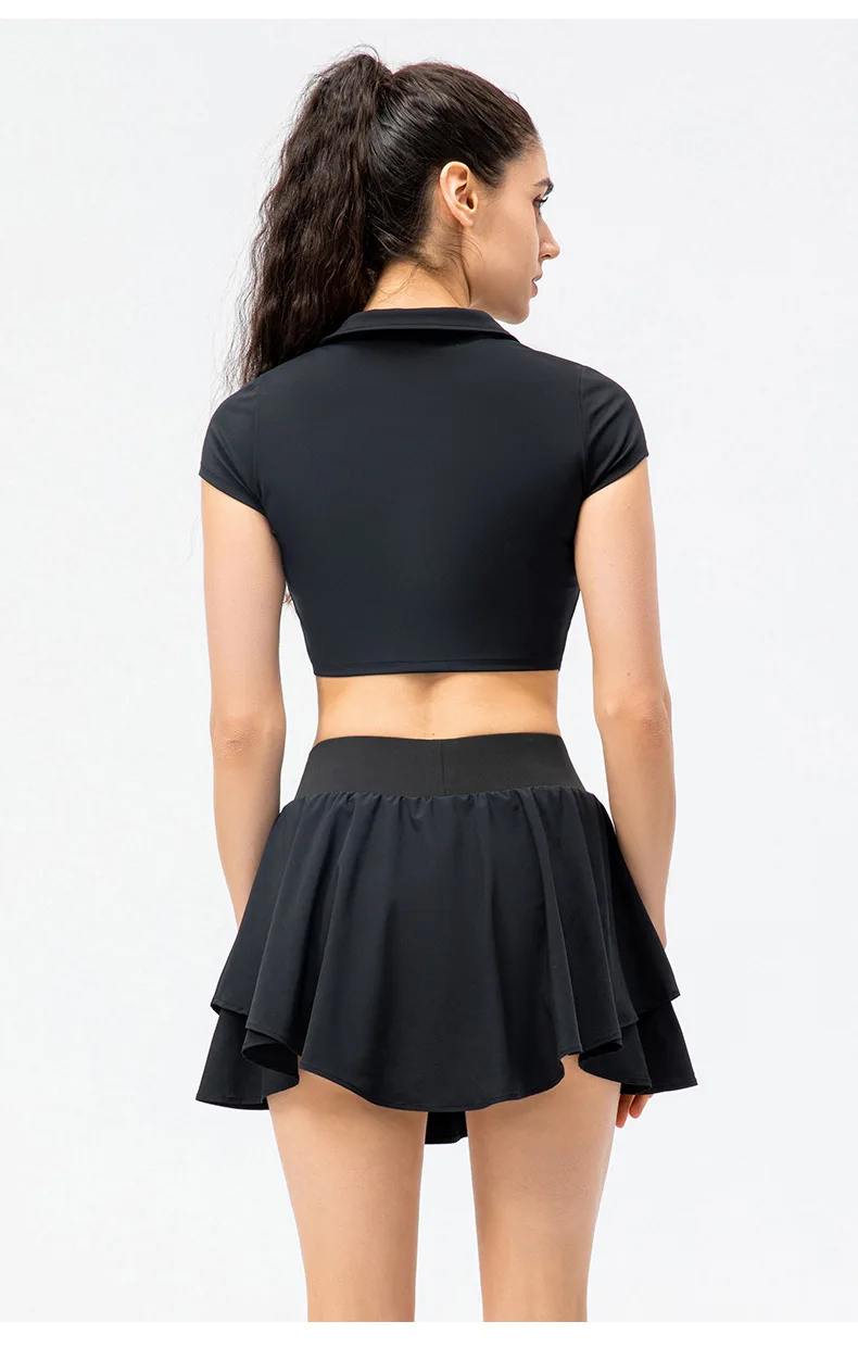 Blank Customize Hot Sale Women Sports Fitness Yoga Suit Short Sleeve Top Match Golf Tennis Set Mini Skirt 2 Piece Tracksuit