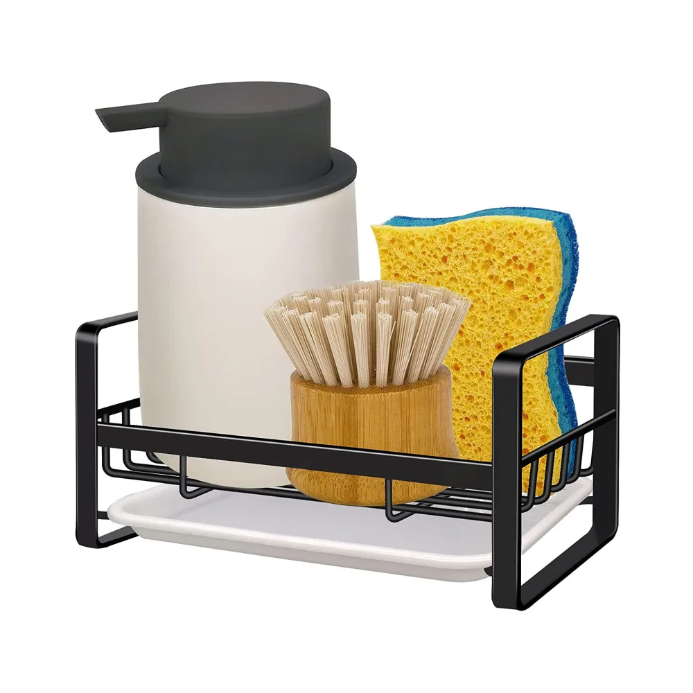 Oniya Sink Caddy Sponge Holder Black Dish Soap Dispenser Brush Holder Home Accessories Kitchen Storage For Countertop