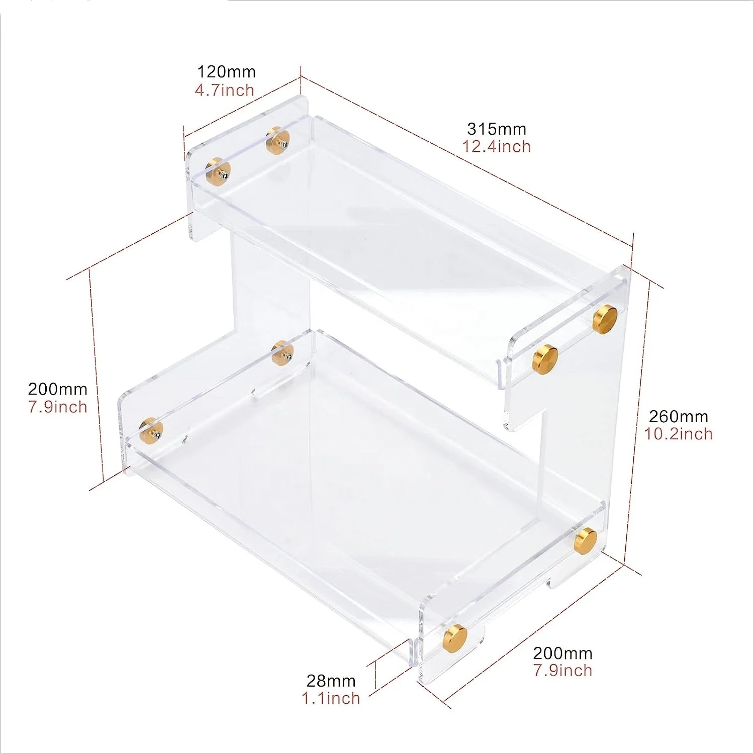 HQ Clear Acrylic Counter Organizer 2 Tier Countertop Storage Shelf for Bathroom Kitchen Dressing Table Storage Holders & Racks