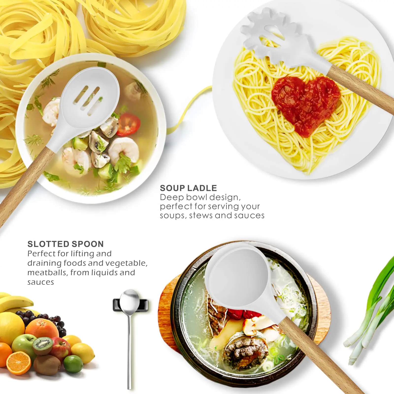 Hot selling 2023 Nonstick Cookware Silicone Cooking Utensils Kitchen Utensil Set with Wooden Handle