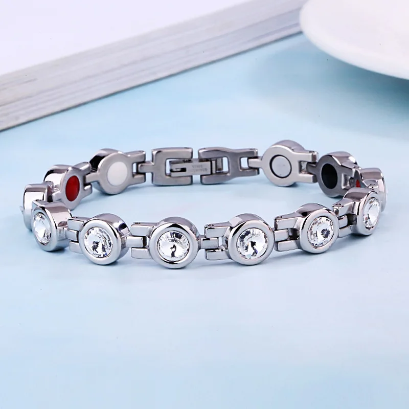 Wholesale Trendy Stainless Steel charms Zircons Gemstone Crystal Stone Healing Magnetic Therapy Bracelets pour Femme