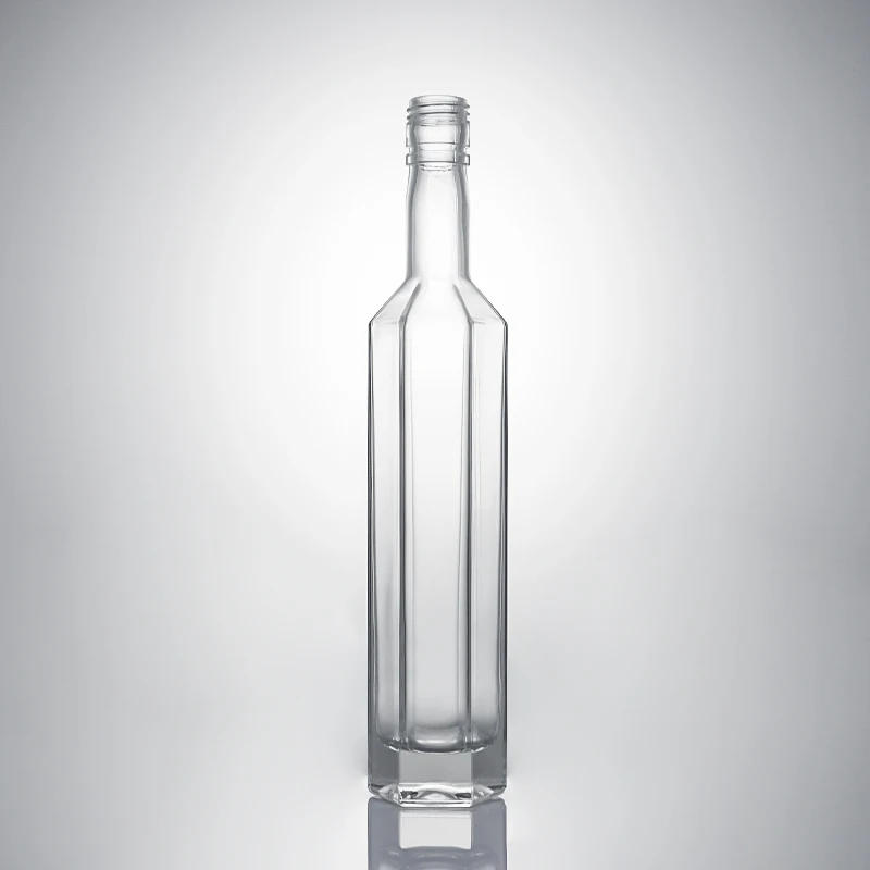 New design Hexagon Glass bottle for Vodka Brandy Empty 500ml 700ml Glass Bottles with lid hexagon shape