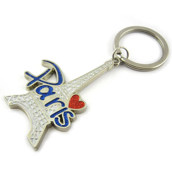 China Artigifts Souvenir Key Ring Customized Logo Keyring Tourist Glitter Eiffel Tower Key Chain Keychain Car Key Chains Metal