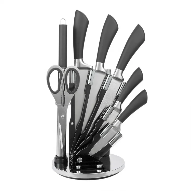 Premium 8 piece stainless steel kitchen knives set cleaver bread slicer knife kitchen shears scissors sharpeners